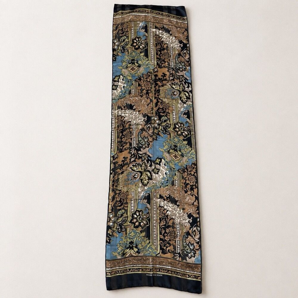 Pierre Balmain Vintage 100% Silk Scarf 17"x61" Floral Baroque Japan Designer - Picture 2 of 12